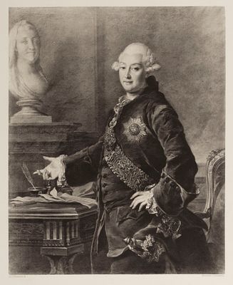 Портрет князя А. М. Голицына. Фототипия с картины Д. Г. Левицкого. Начало XX в. Размер листа 