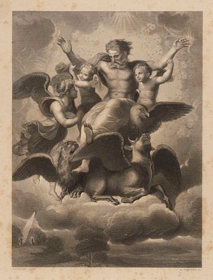 Пейн А. Г. (гравер) Гравюра с картины Рафаэля "Видение Иезекииля". XIX в. Размер листа 20х28,5 см. 