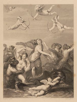 Пейн А. Г. (гравер) Гравюра с картины Рафаэля "Триумф Галатеи". XIX в. Размер листа 20х28,5 см. 