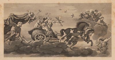 Пейн А. Г. (гравер) Гравюра с картины Гверчино "Аврора". XIX в. Размер листа 20х28,5 см. Условно 