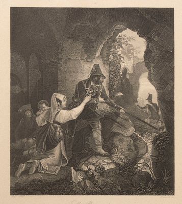 Хесс П. фон (по оригиналу), Краузе (гравер). Грабители. XIX в. Гравюра на стали. Размер по 