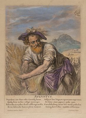 Гравюра с картины И. фон Зандрарта "Август". Начало XX века. Размер листа 45х36,5 см. Условно 