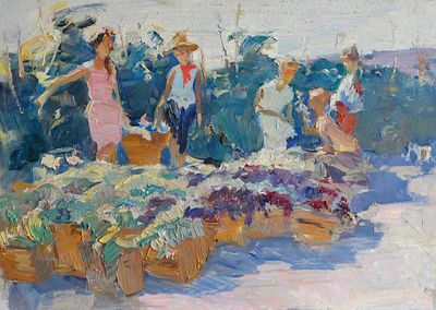 Альберти П. Ф. Сбор винограда. 1958. Картон, масло. Размер 32х45 см. Авторская подпись 