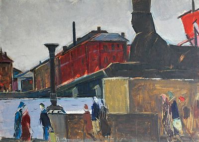 Семёнов А. Н. Ленинград. У Академии художеств. 1967. Картон, масло. Размер 50х69 см. Автор 