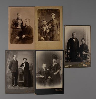 Семейные пары. Портреты. 5 кабинетных фотографий. Рубеж XIX-XX вв. Кабинетный формат. Разные 