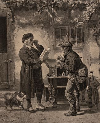 Сондерман Г. (по оригиналу), Симон Ф. (гравер). Торговец очками. 1860-е гг. Бумага, офорт. 