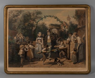 Жирарде Э. (по оригиналу), Тилье К. (гравер) Свадебная сцена в Швейцарии. Лист из серии "Scenes 