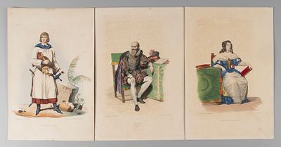 Французские деятели. Мадлен де Скюдери, Жан Жуанвиль, Максимильен де Бетюн Сюлли. Три гравюры 