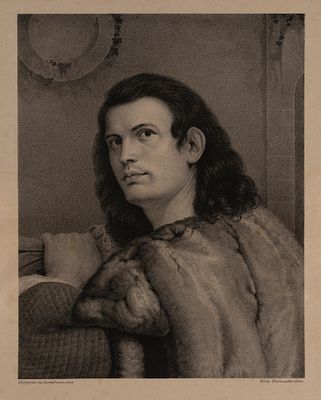 Джорджоне (с оригинала). Портрет молодого человека. Литография. Рубеж XIX-XX вв. Размер листа 