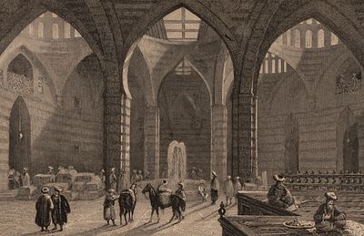 Базар в Дамаске, Сирия. Середина XX века. Гравюра на стали. Размер листа 13,5х18 см. Хорошее 