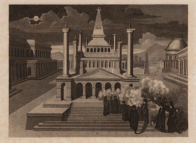 [Одно из Чудес света] Галикарнасский мавзолей. Начало XIX вв. Бумага, акватинта. Размер листа 