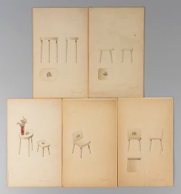 [Из архива художника Е. Н. Сандлера] Проекты детской мебели. 5 планшеток. 1966. Бумага 