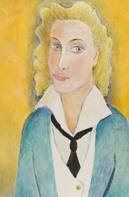 Ротач А. Л. Женский портрет в бирюзовом жакете. Первая половина XX века. Бумага, акварель. 