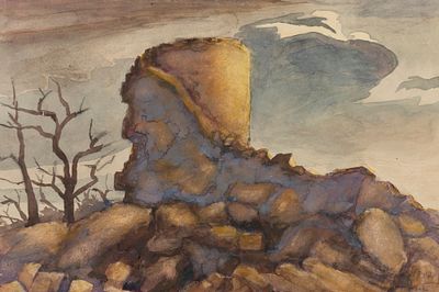 Ротач А. Л. Новгород. Разрушение войны. 1947. Бумага, акварель. Размер 20,5х30,5 см. Хорошее 