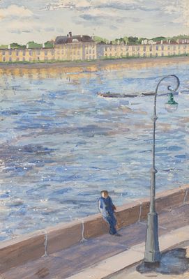 Ротач А. Л. Набережная Невы. Первая половина XX века. Бумага, гуашь. Размер 30х20,5 см. Условно 