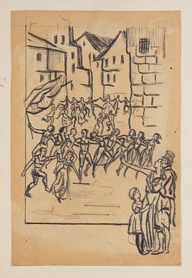 Кафенгауз Т. А. Народный праздник. 1930-е гг. Бумага, тушь, карандаш. Размер листа 24х15,5 см. У 