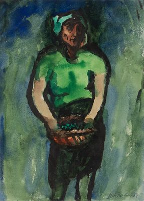 Бубнова В. Д. Женщина в зеленом II. 1964. Бумага, акварель. Размер по раме 56х43,5 см. Хорошее 