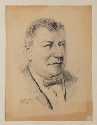 Сенаторский С. В. Портрет Народного артиста Ю. М. Юрьева. 1938. Бумага, карандаш. Размер листа 