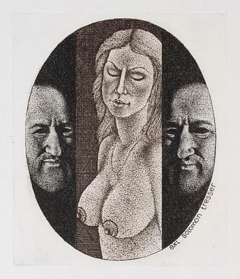 Мишин В. А. Женщина с обнаженной грудью. Ex-libris С. Трессера. 2000-е гг. Бумага, офорт. 