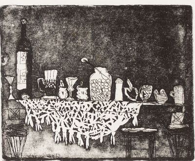 Ира Васильева. Грузинский натюрморт. 2000-е гг. Офорт, акватинта. Размер по раме 31х37,5 см. 