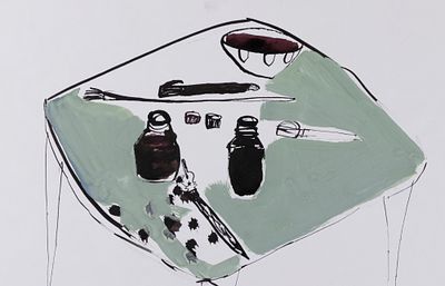 Ира Васильева. Дачный натюрморт. Лето. 2009. Тушь, гуашь. Размер листа 20,5х29 см. Хорошее 