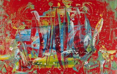 [Из коллекции В. и Л. Носкиных] Конаков И. В. Абстрактная композиция на красном фоне. 2005. 