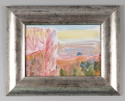 Стерлигов В. В. Пейзаж с красными деревьями. 1960-е гг. Картон, масло. Размер 14х20 см. Хорошее 