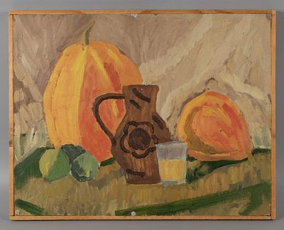 [Школа Сидлина] Юзько В. Д. Натюрморт с тыквой. 1966. Картон, масло. Размер по раме 44,5х56,5 см. 
