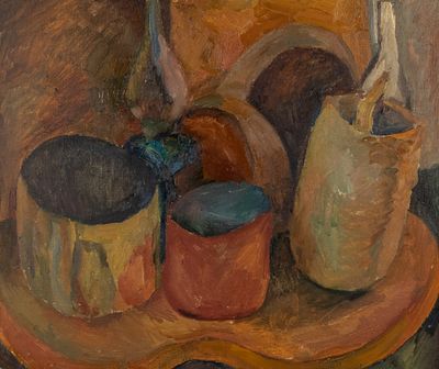 Окунь А. Н. Натюрморт с банками. 1973(?). Холст, масло. Размер по раме 60х69,5 см. Хорошее 