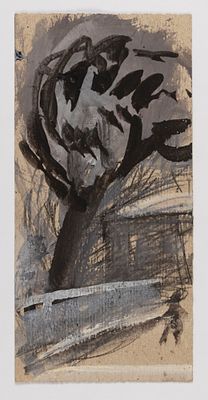 Шагин В. Дерево Озерки. Последняя четверть XX века. Картон, гуашь, карандаш. Размер листа 18х8,5 см.