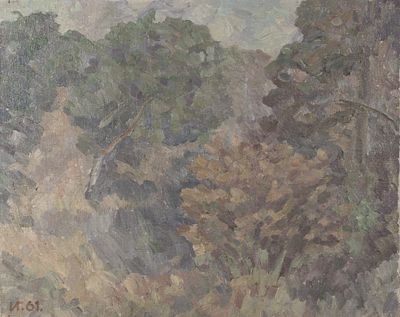 Иванов И. В. Пейзаж. Валдай. Деревня Моисеевичи. 1961. Холст на оргалите, масло. Размер 55х70 см. 