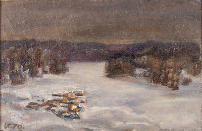 Иванов И. В. Зима. Наия. 1970. Холст на оргалите, масло. Размер по раме 28х42 см. Хорошее 