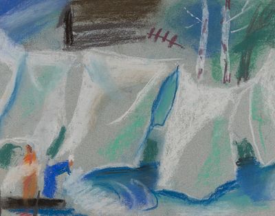 Писарева Г. Из серии "Сушка белья". 2000-е гг. Бумага верже, пастель. Размер листа 25,5х32,5 см. 