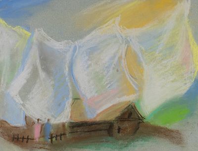 Писарева Г. Из серии "Сушка белья". 2000-е гг. Бумага верже, пастель. Размер листа 25х32 см. Хор 