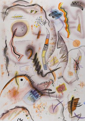 Комиссаров В. П. Лиловый шар и черные линии. 2010-е гг. Бумага, смешанная техника. Размер листа 