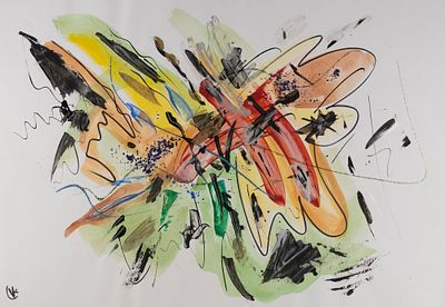 Комиссаров В. П. Красно-зеленая абстракция. 2010-е гг. Бумага, смешанная техника. Размер листа 