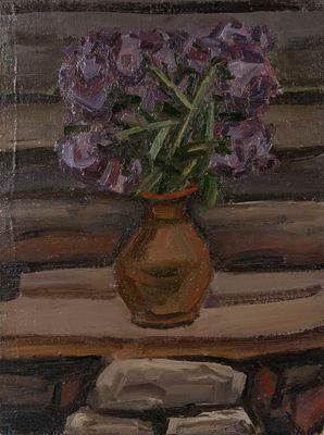 Борщ Б. Натюрморт с сиренью. 1998. Мешковина, масло. Размер 67х50 см. Хорошее состояние. Следы 