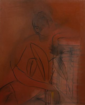 Басин А. С цветком. 1995. Холст, масло. Размер 110х90 см. Хорошее состояние. Басин Анатолий 