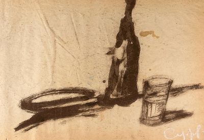 Сидоров В. А. Натюрморт с граненым стаканом. 1990-е гг. Бумага, гуашь. Размер 39,5х56,5 см. Усло 