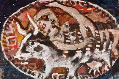 Сидоров В. А. Античный мотив. 1990-е гг. Картон, гуашь. Размер 37х51 см. Условно хорошее 