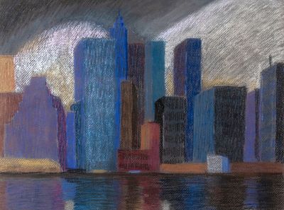 Батурин А. Б. Нью-Йорк. Воспоминания о Манхэттене. 1995. Бумага, пастель. Размер по раме 70х85,5 см.