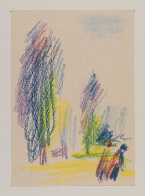 Нисенбаум Л. Г. Прогулка. 1990-е гг. Бумага, пастель. Размер листа 15х10,5 см. Хорошее 