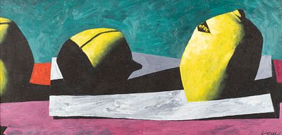 Штапаков Ю. 3 лимона / иноагент. 2023. Оргалит, масло. Размер по раме 39,5х70 см. Хорошее 