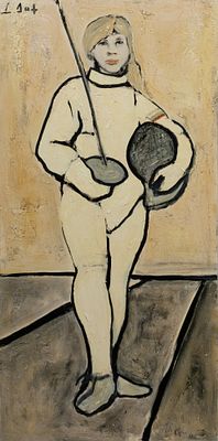 Эль-Сафади Л. Фехтовальщица. Оргалит, масло, смешанная техника. Размер 120х60 см. Хорошее 