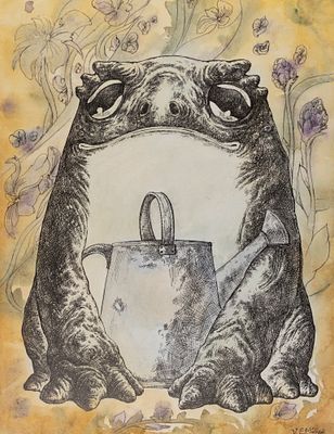 Эль-Сафади В. Жаба и лейка. Бумага, тушь, акварель. Размер 40х30 см. Хорошее состояние. 