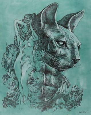 Эль-Сафади В. Кот рыцарь. Бумага, тушь. Размер 50х40 см. Хорошее состояние. Провенанс: от 