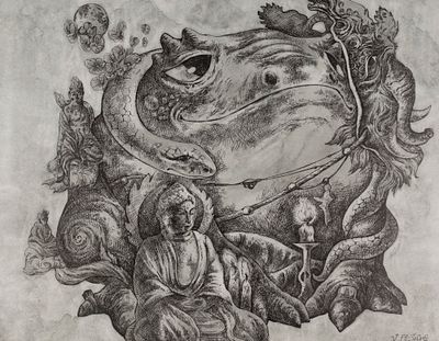 Эль-Сафади В. Полоз и жаба. Бумага, тушь. Размер 30х40 см. Хорошее состояние. Провенанс: от 