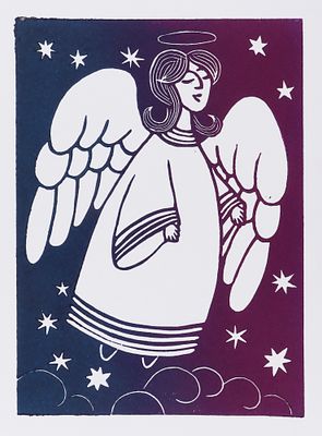 [Благотворительный лот] Гутник Зоя. Ангел. 2023. Бумага, линогравюра. Размер листа 23х17 см. Хор 