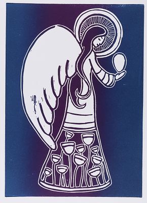 [Благотворительный лот] Гутник Зоя. Ангел. 2023. Бумага, линогравюра. Размер листа 23х17 см. Хор 