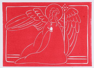 [Благотворительный лот] Гутник Зоя. Ангел. 2023. Бумага, линогравюра. Размер листа 23х17 см. Хор 